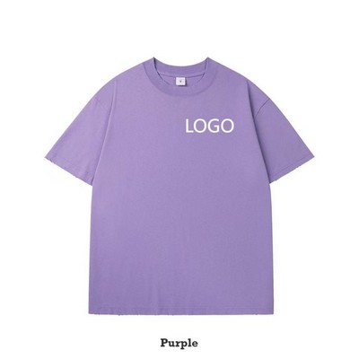 Men's 260G Heavyweight Cotton Washed Distressed Streetwear T-Shirt