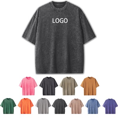 260G Heavy Snowflake Washed Distressed Short-sleeved T-shirt