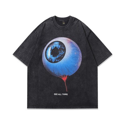Custom Dtg Print Drop Shoulder Fade Washing O Neck T Shirt