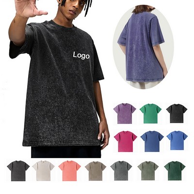 Summer 230G Trendy Distressed Pure Cotton Short-Sleeve Men's Loose Fitting Youth Trendy T-Shirt
